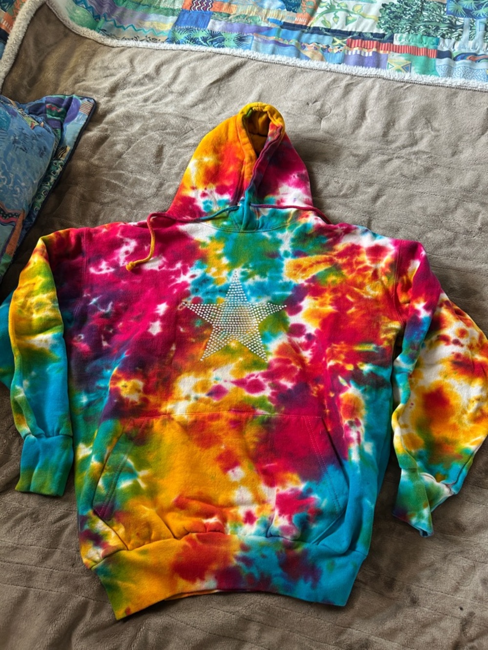 Rhinestone Star Tie-Dye Hoodie - Multicolor